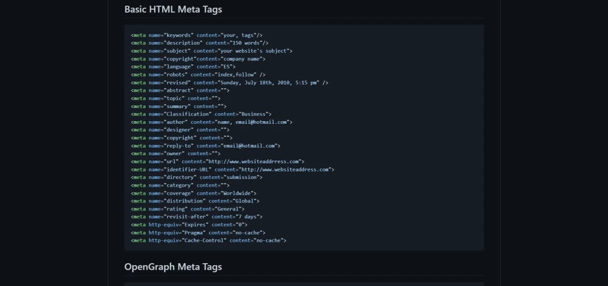all meta tags